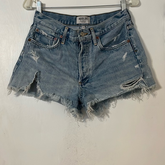 Agolde Pants - Agolde Denim Shorts Parker Jean Shorts Button Fly Distressed Womens 27